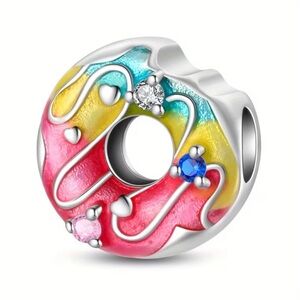😋 New! Multicolored Donut Charm Bead w Colored Rhinestones & Gift Bag